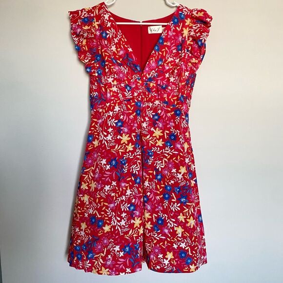 Eliza J Twist Bust Mini Dress Red Floral Ruffle Flowy Size 10 NWOT - Picture 3 of 9